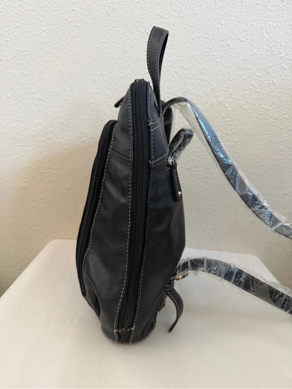 NEW Tignanello Black Leather Small Backpack Purse Zip Pockets 11x9x3